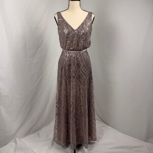 Angelina Faccenda Formal Gown Women 4 Taupe Sequin V-Neck Bridesmaid Wedding